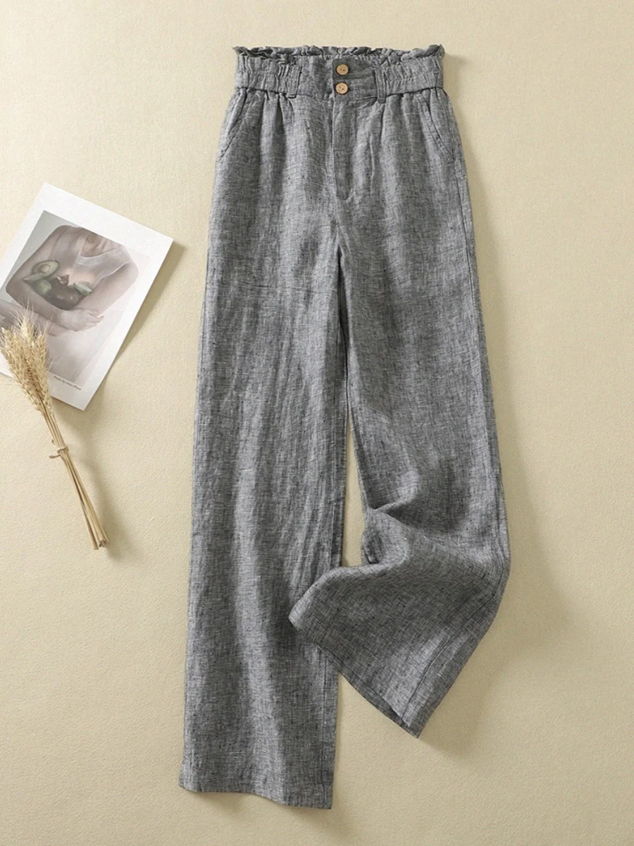 

High Waist Wide Leg Pants Women's Linen Drapey Casual Slimming Cotton Linen Straight Leg Long Trousers Summer Commute Style