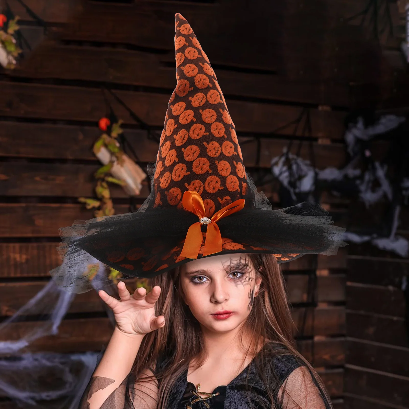

Halloween Witch Hat: Spiderweb Mesh Pumpkin Costume Accessory For Women Cosplay Party Decor Festival
