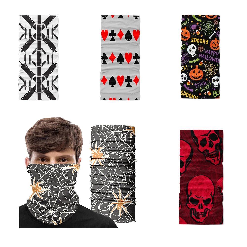 

Funny skull pumpkin musical note turban scarf 3d printing female neck scarf sports sweat-wiping bicycle turban halloween scarf