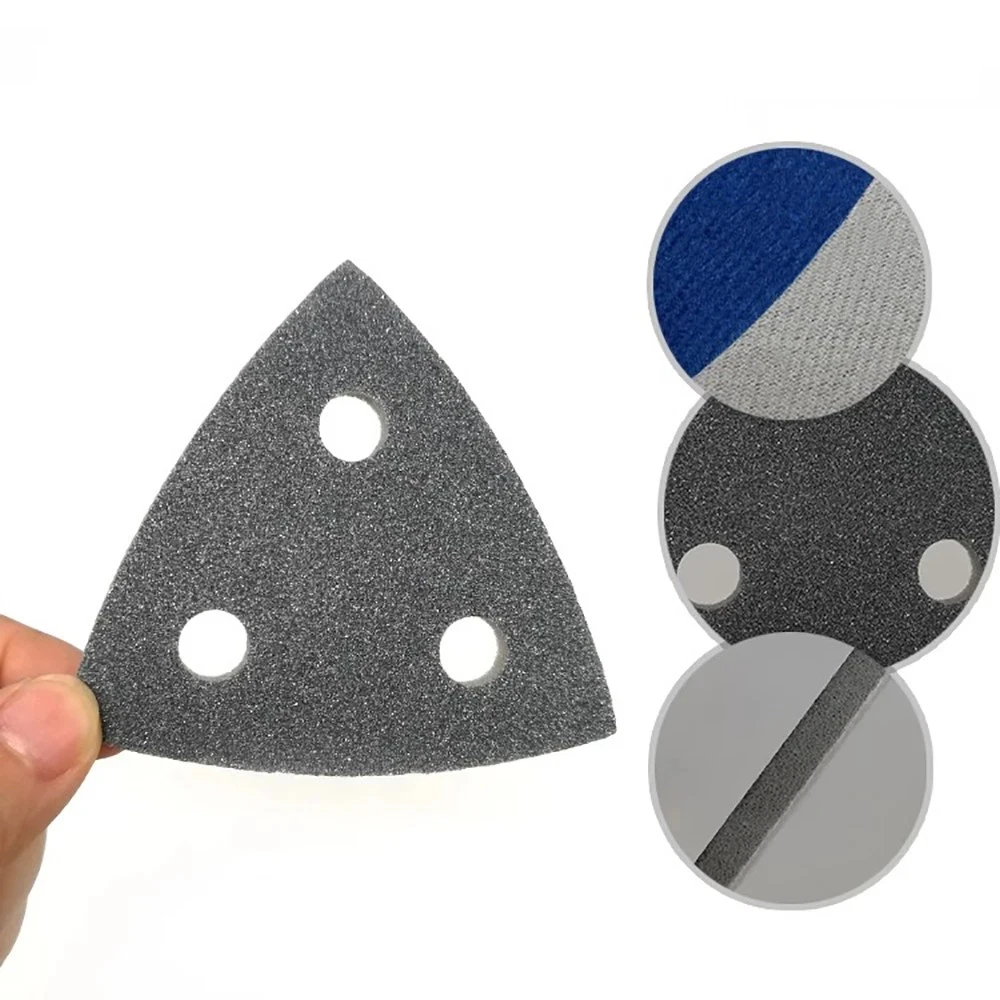 2~50Pcs 80mm 3 Hole Flocked Triangle Sponge Sandpaper Sanding Discs Pad 300#-3000# Grit
