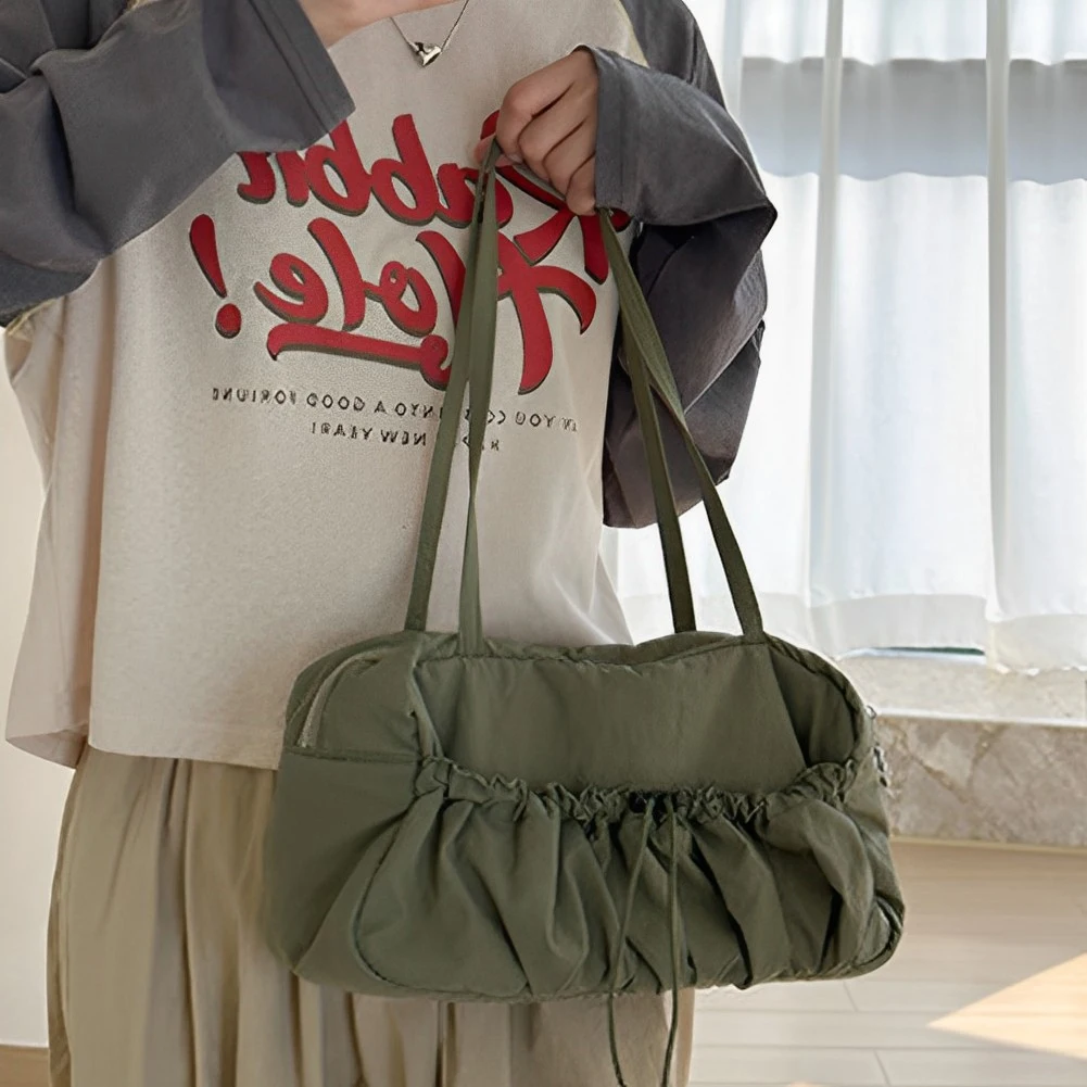

Women Solid Satchel Bag Multipurpose Drawstring Armpit Bag Casual Large Capacity Lightweight Daily Dating Bag
