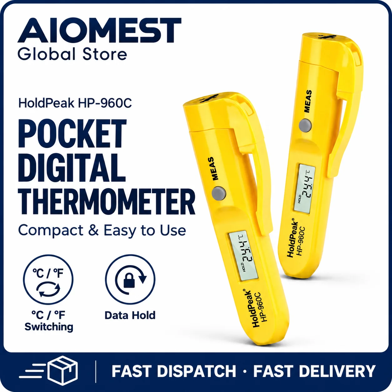 HoldPeak Mini Handheld Infrared Thermometer, High Precision Non-contact Meter, ℃/℉ Switch for Home & Industrial Use