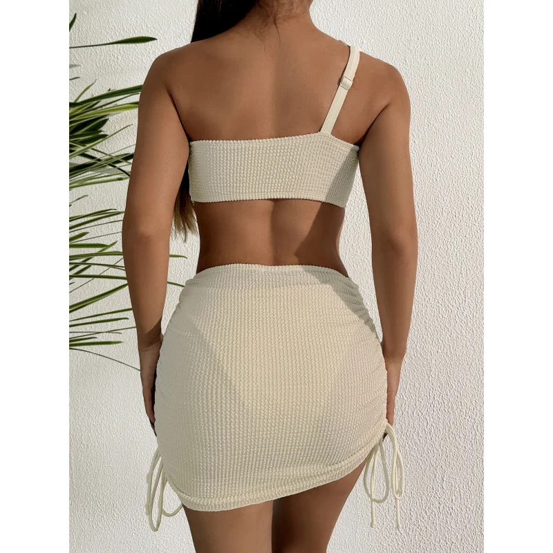 New Hot Girl Swimsuit Sexy Women's Three-Piece One-Shoulder Irregular Hollow-out High-Grade Swimsuit