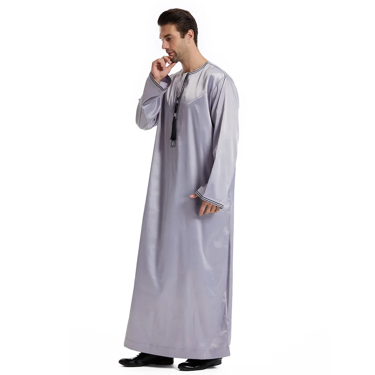 LIBIELIY Dubai Abbigliamento musulmano Jubba Thobe da uomo, abiti musulmani, kimono Ramadan per musulmani negli Emirati Arabi Uniti e sauditi
