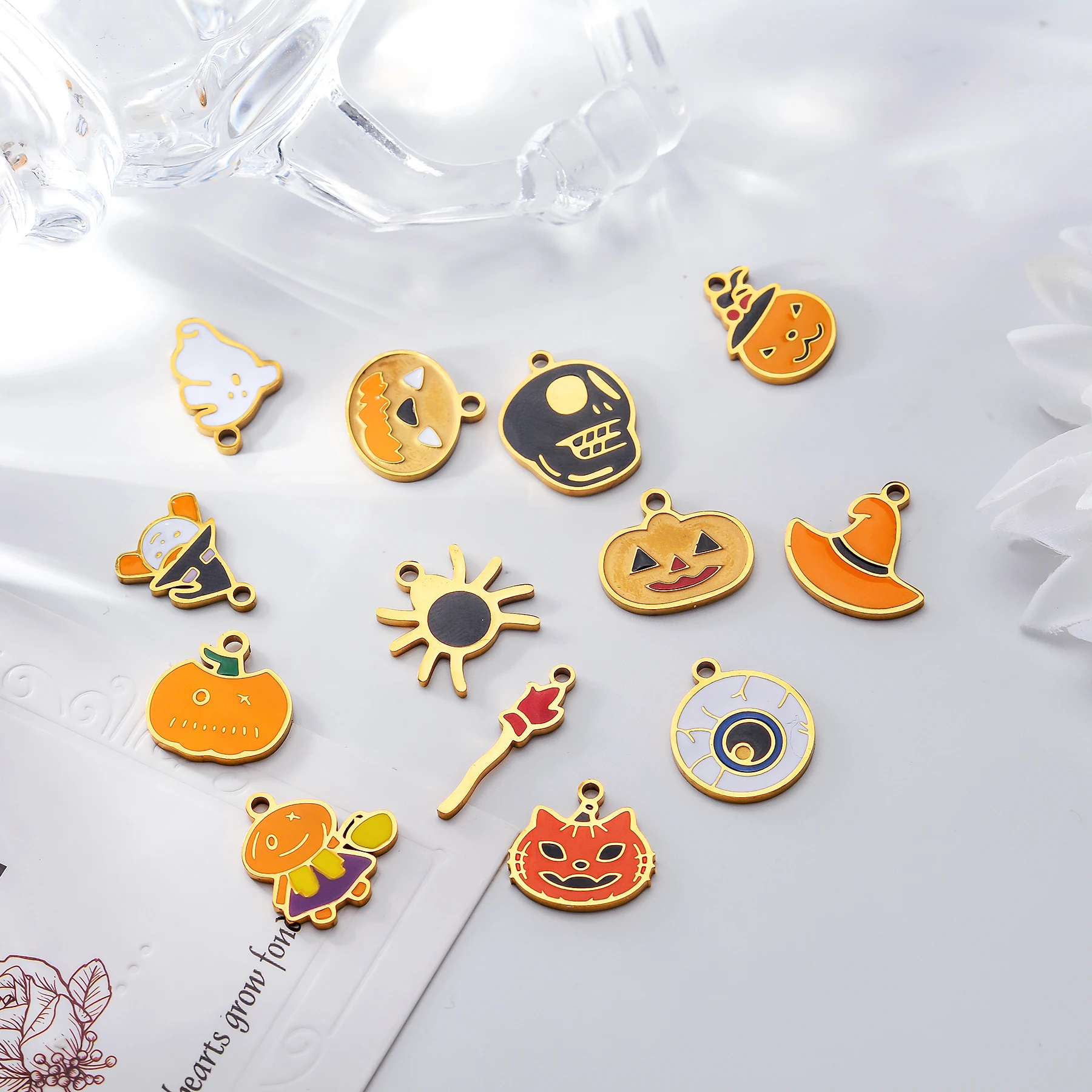 6Pcs/lot Halloween Charms Stainless Steel Pumpkin Ghost Bat Pendant for Making DIY Necklace Jewelry Accessories Supplies