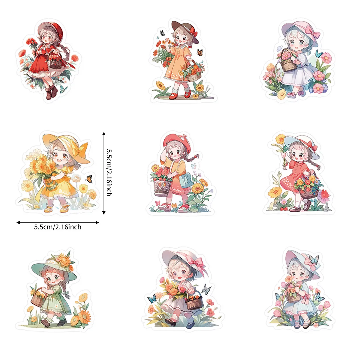 60 Small Button Cartoon Stickers, Cute Girl, Decorative Material Stickers for Mobile Phone Cases and Suitcases