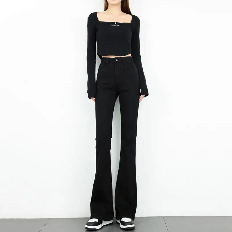 

Джинсы-колокольчики с высокой талией, женские весенне-осенние новые утягивающие универсальные длинные брюки в Корейском стиле, прямые джинсы