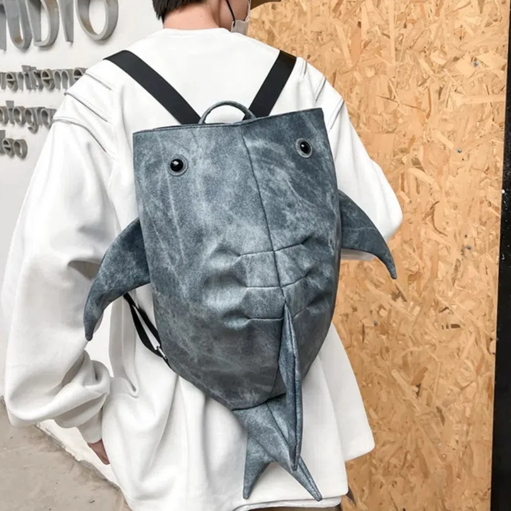 Mochila con forma de tiburón y ballena para estudiantes, morral escolar de piel sintética con cremallera, gran capacidad, impermeable