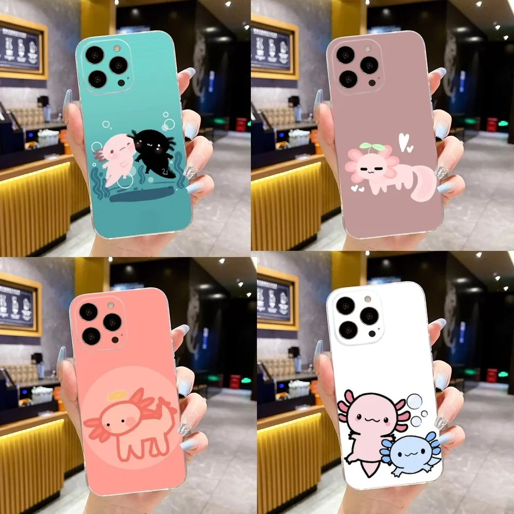 Cartoon Cute Axolotl Phone Case For iPhone 15,14,13,12,11 Plus,Pro,Max,XR,XS,X,7,8 Plus,SE,Mini Transparent Soft Cover