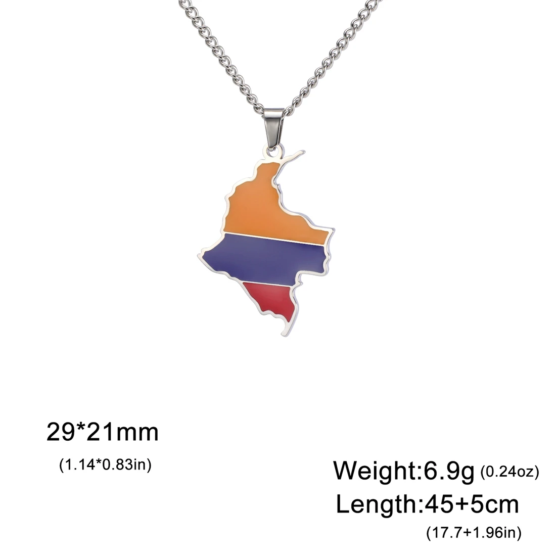 EUEAVAN Enamel Colombia Map Necklace Women Men Stainless Steel Trendy Colombiana Flag Pendant Chains Ethnic Jewelry Gifts