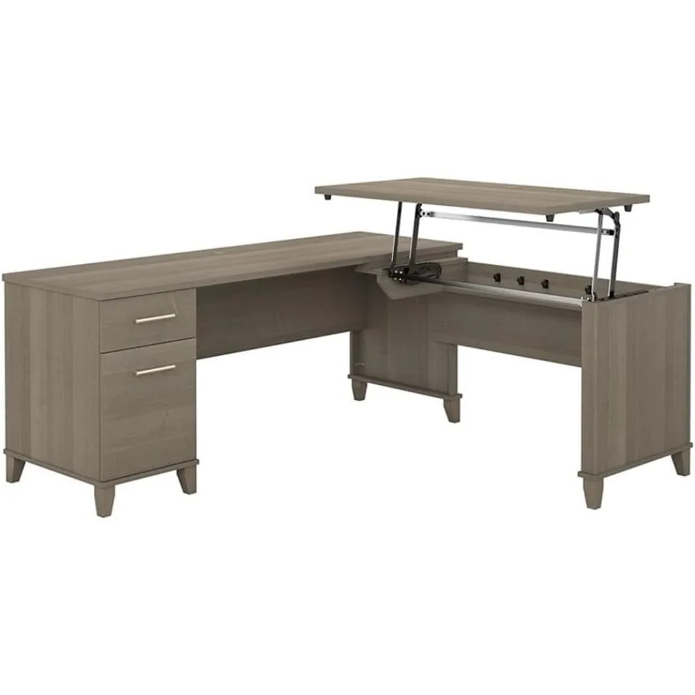 3 Position Sit to Stand L Shaped Desk in Ash Gray