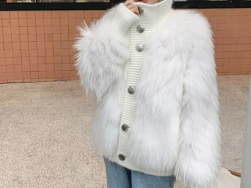 

High Neck Sweater Cardigan for Women Autumn Winter 2025 New Style High-End Feel Elegant Loose Knitted Coat