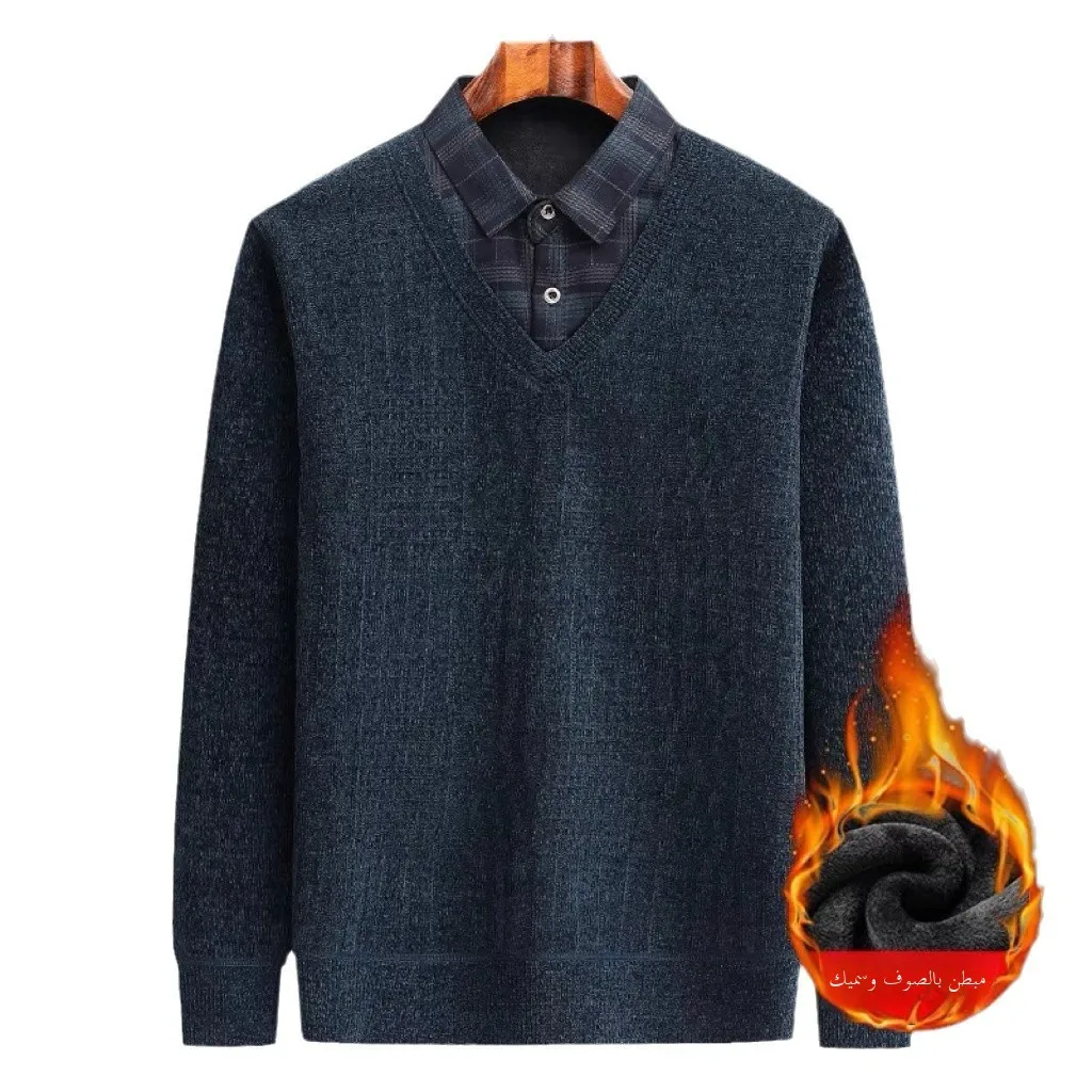 Thiened Fce Sweater Casual Base Layer irt Warmth Middle-Aged And ly Men's Faion Dad Clothes Guangzhou Thirteent...