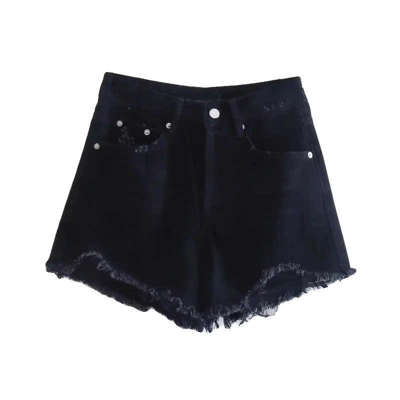 Jeans met hoge taille en wijde pijpen, katoenen denim, rechte broek, zomer, nieuwe collectie, faion gescheurde decoratie-jeans voor dames