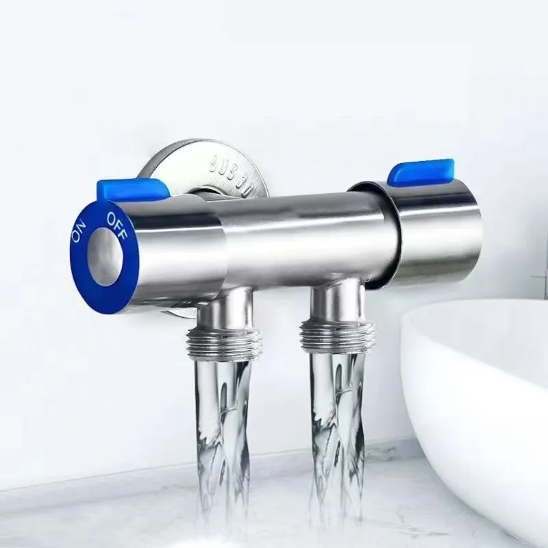 Bathroom Washing Machine Faucet Accessory 1 In 2 Out Quick Open Triangle Valve G1/2 Thread Water Supply Inlet Valve