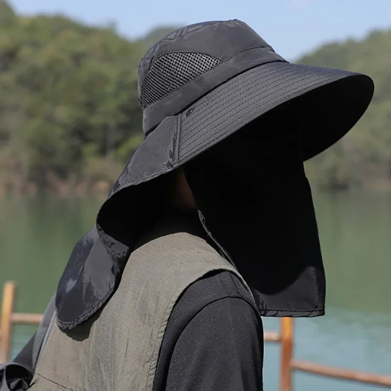 Summer Sun Hats UV Protection Outdoor Hunting Fishing Cap For Men Women Hiking Camping Visor Bucket Hat Neck Flap Fisherman Hat image 5