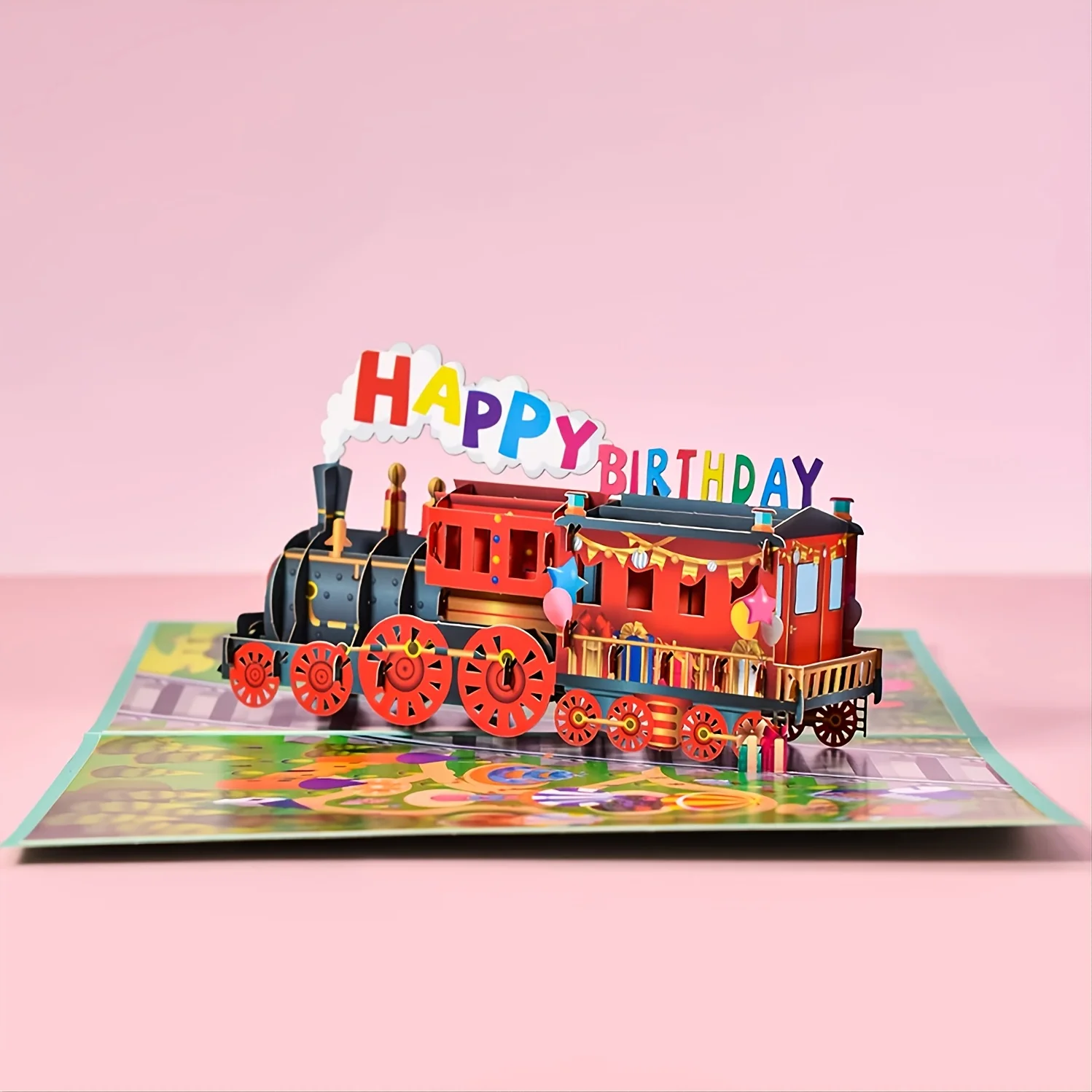 Cartes postales de train en 3D, carte pop-up joyeux anniversaire, 7.9x5.9 pouces, 1 pièce