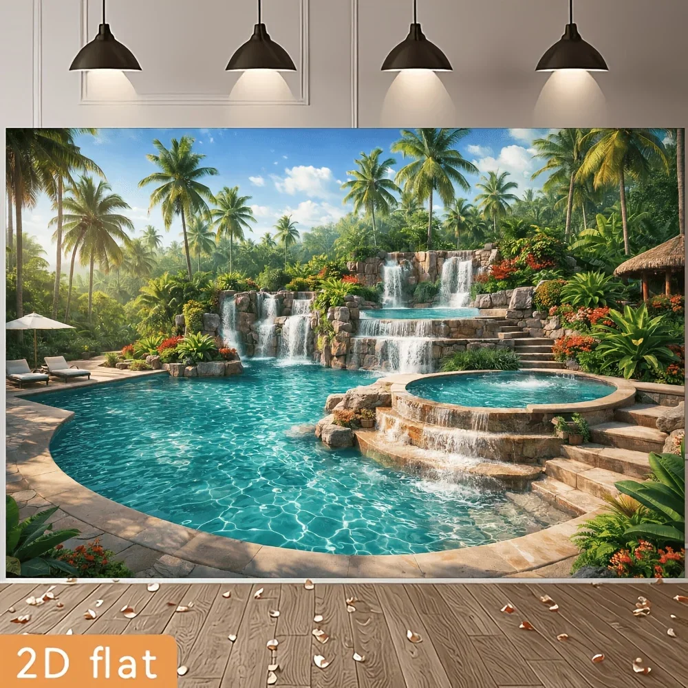 Tropical Waterfall Mural Tapestry Polyester Waterproof Wallpaper for Jungle Pool Bathroom Home Decor Wall Art Prints