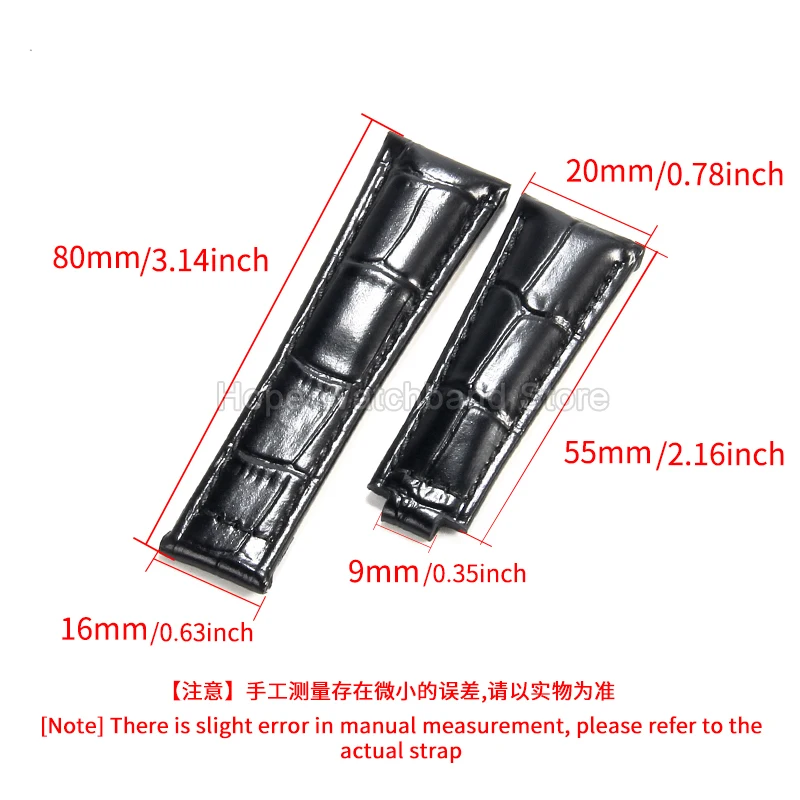 Black Brown Green 20mm WatchStrap for Rolex Daytona Yacht-Master Datejust Authentic Leather Folding Buckle Smooth Surface Finish