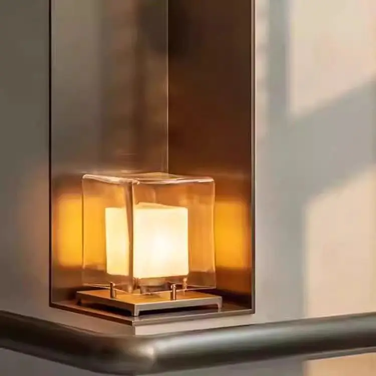Lampu kepala luar ruangan kaca persegi mewah imitasi marmer dekorasi sederhana cahaya ambient