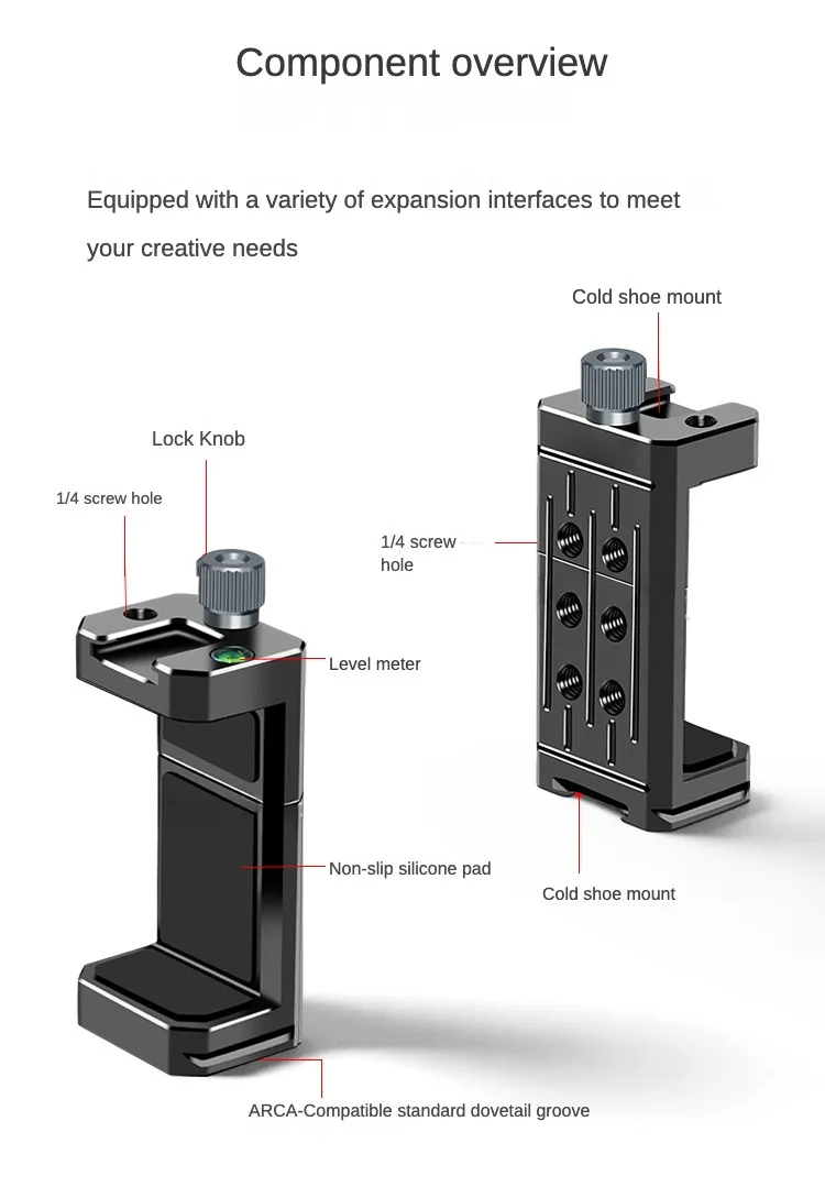 Metall Telefon Halterung Halter Telefon Clip Clamp Dual Kalten Schuh Halterung für 38mm Arca-Swiss Stativ Mikrofon Füllen licht Monitor Ständer – Detail 7