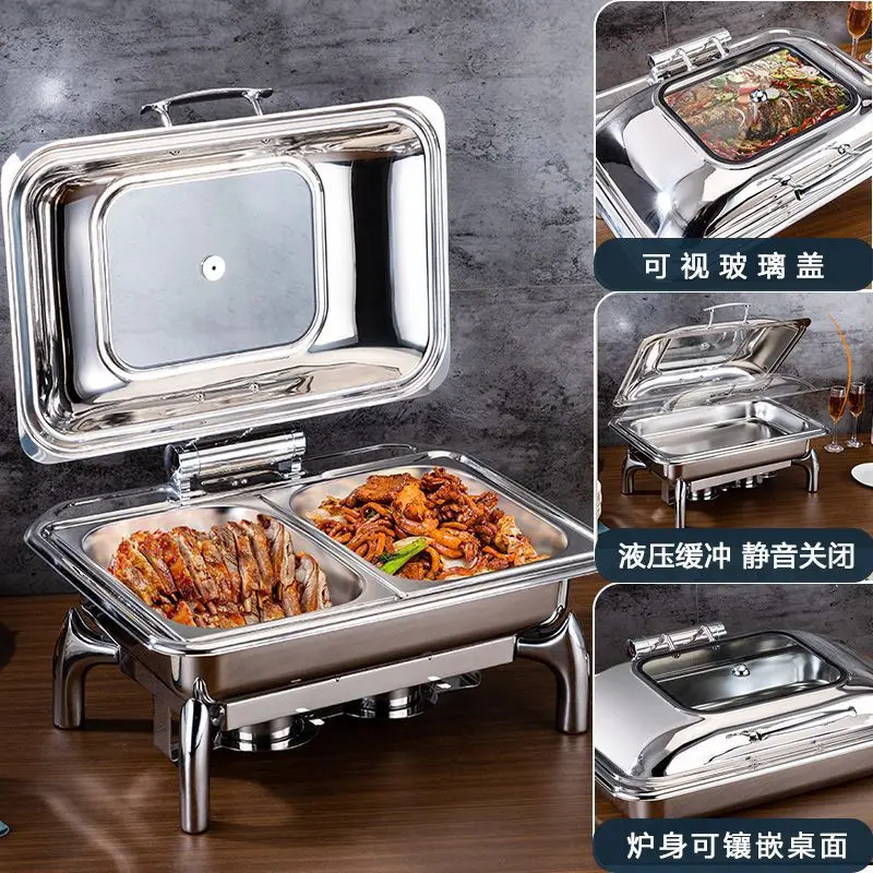 Buffet Stove Stainless Steel Thickened Heating Hydraulic Glass Flip Cover Ceramic Basin Food Warmer