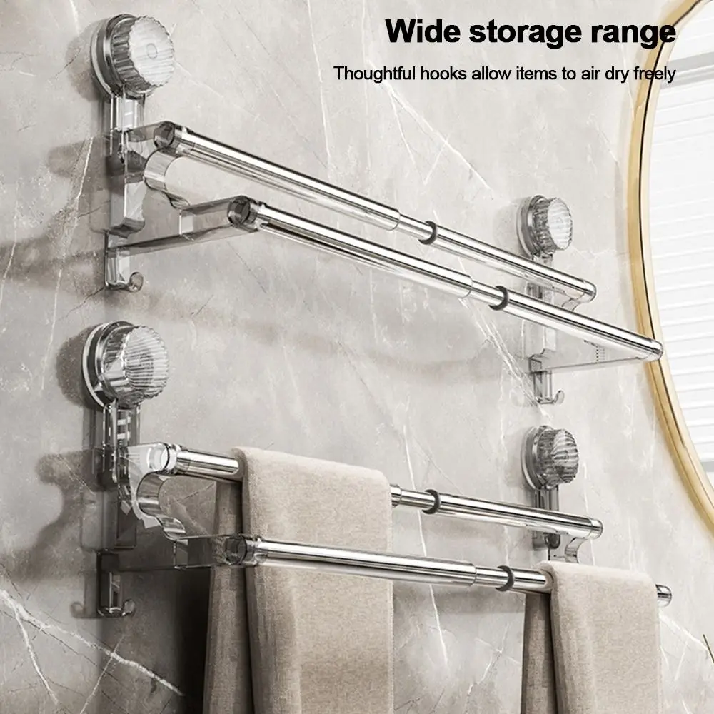 1Pcs Suction Cup Wall Towel Rack Double Layer Rod Retractable Self-adhesive Storage Rack 36-120cm No Drilling