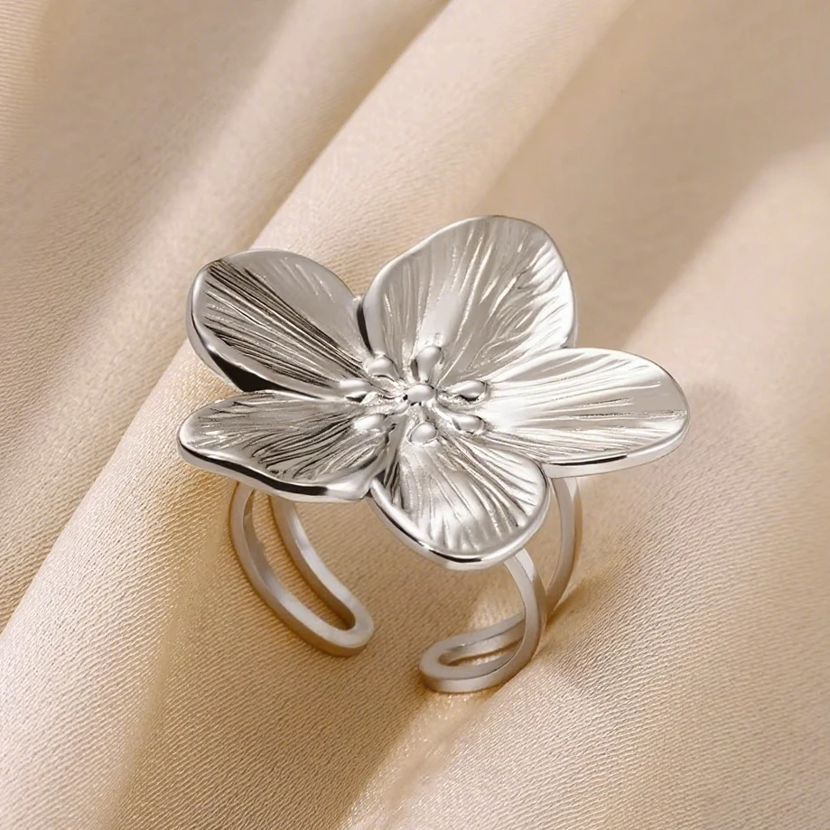Stainless Steel Exaggerated Big Flower Rings For Women Gold Color Sunflower Finger Ring Female Fashion Aesthetic Jewelry Gift view 4