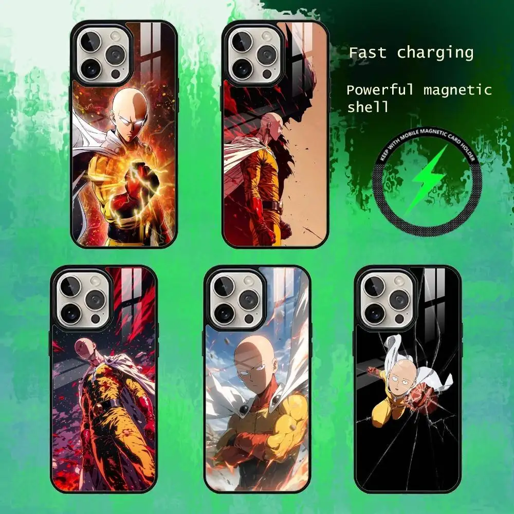 

O-One P-Punch Man S-Saitama Phone Case For iPhone17,16,15,14,13 Plus,Pro Max Magnetic For Magsafe Wireless Charging