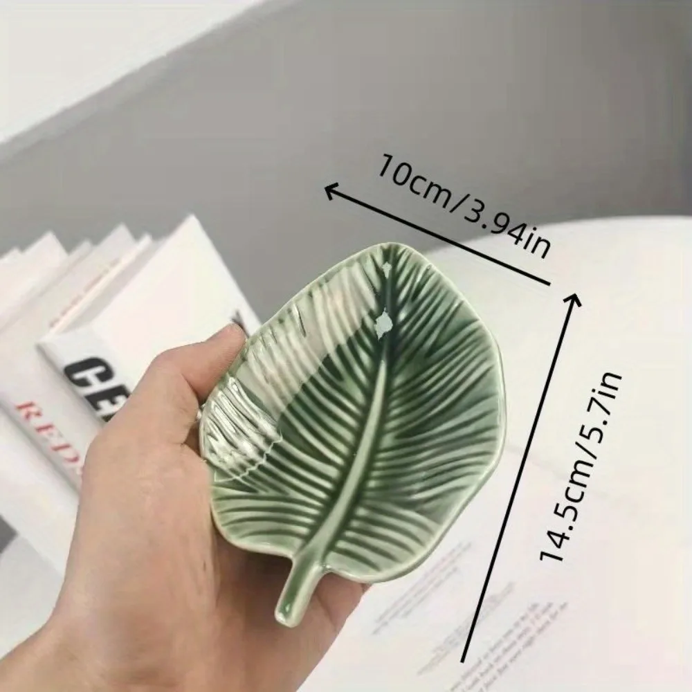 INS Ceramic Leaf Jewelry Dish Green Creative Jewelry Display Tray Nordic Style Cute Ring Storage Tray Living Room
