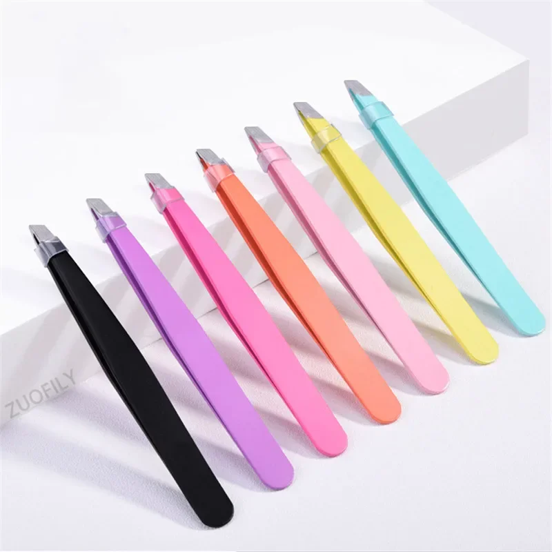 1pc Stainless Steel Eyebrow Tweezer Face Hair Removal Tweezers Colorful Makeup Eyelash Tweezer Eye Brow Clips Makeup Tools