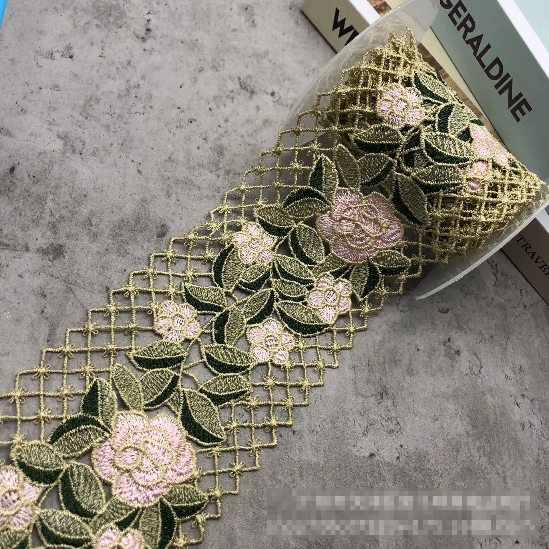

Ethnic Style Floral Fabric in Light Green, Water Soluble Embroidered Lace Trim for Traditional Chinese Clothing and Curtains