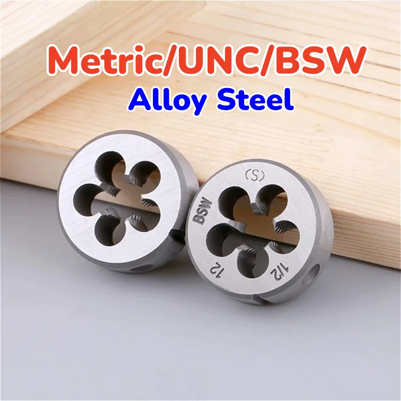 Metric/UNC/BSW M1~M20 1/2 1/4 1/8 3/8 3/16 5/16 5/32 4# 6# 8# 10# Alloy Steel Right Hand Round Dies Hand Round Thread TapAnd Die