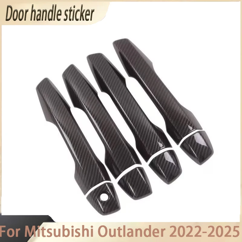 Carbon Fiber Chrome Car Door Handle Cover Sticker Styling Accessories For Mitsubishi Outlander 2022-2025 Eclipse Cross 2018-2022