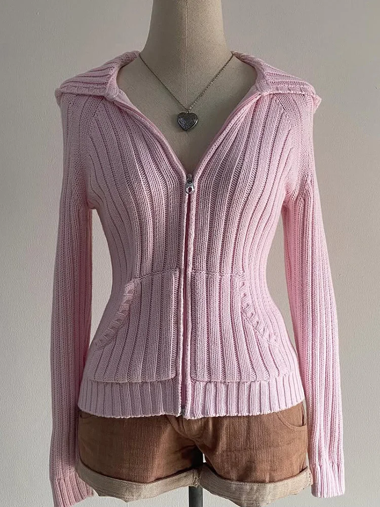 

Оригинальный розовый вязаный свитер, винтажный милый мягкий открытый кардиган, топ, осенне-зимний дизайн, смесь хлопка, удобная посадка