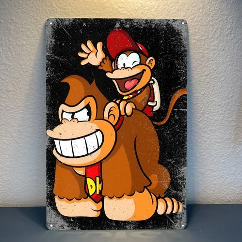 Placa de Metal Decorativa Donkey Retro Video Game 20x30cm