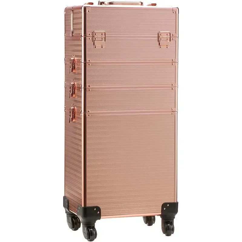 Channcase 4 in 1 Portable Traveling Aluminum Professional Makeup Trolley Cart with Multiple-Sized Compartments and Wheels