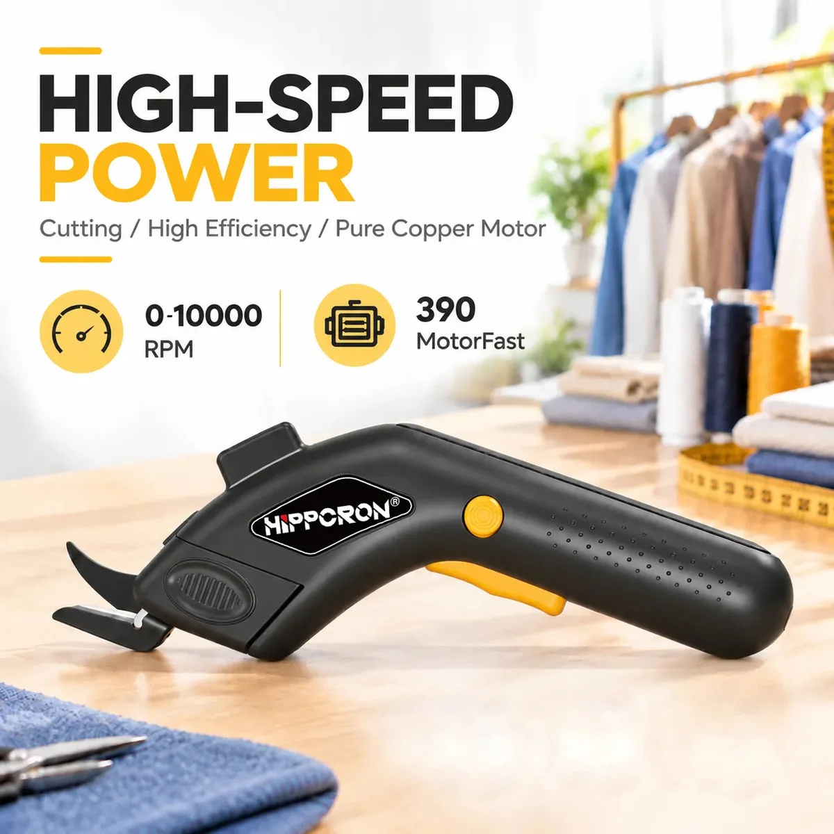 HIPPCRON 3MM Portable Wireless Electric Scissors 10000RPM For Home Crafts Tailor Universal Fabric Sewing Cut Shear 2000mAh T-C