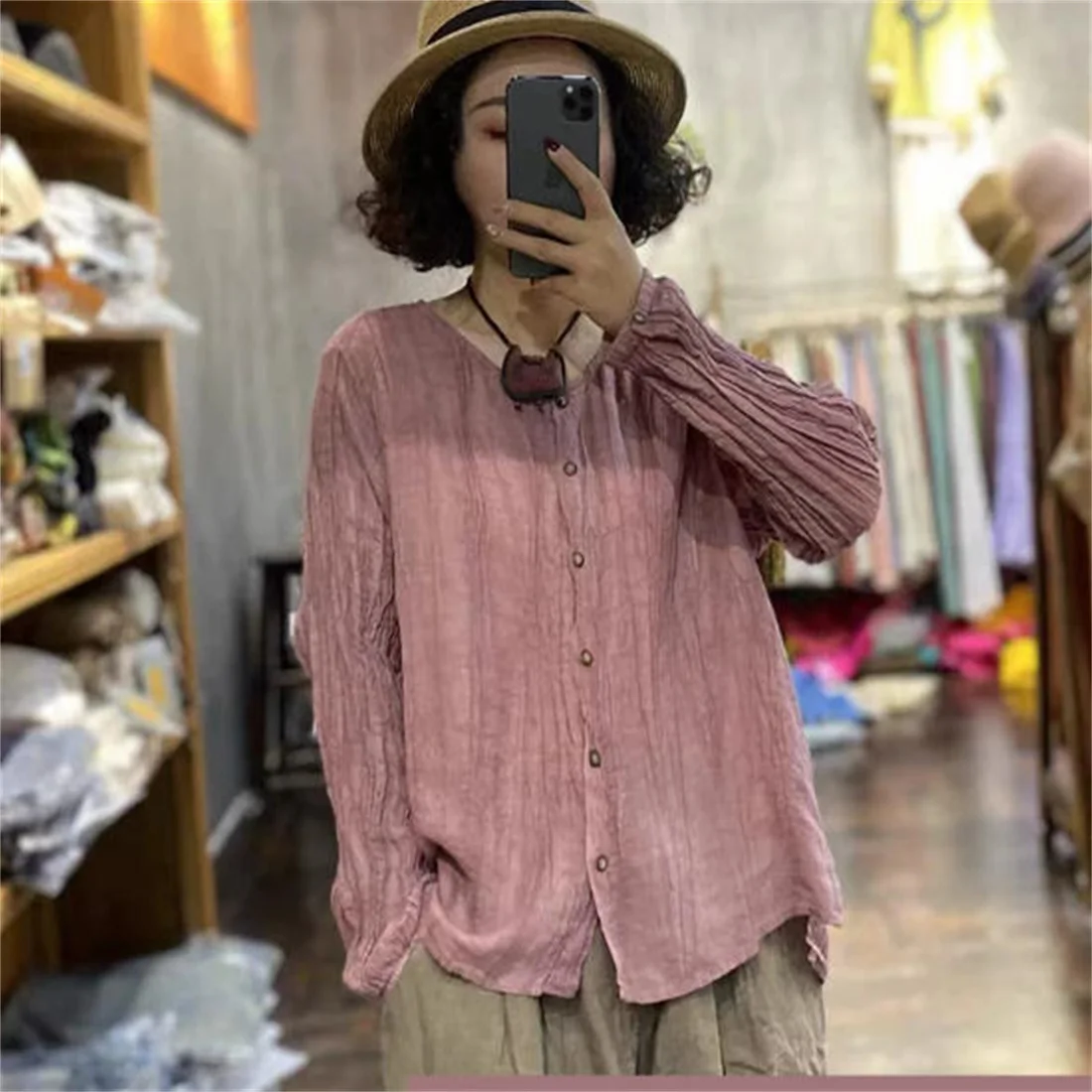 Imitation linen wash wrinkle tie dye drawstring fabric,woven pure cotton breathable,ethnic style clothing shirt dress DIY fabric