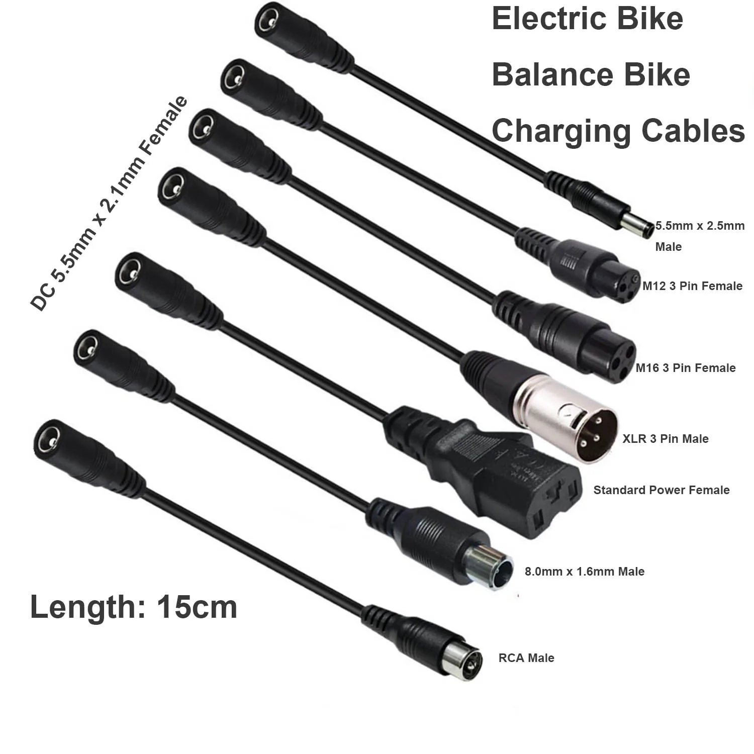 

Electric Balance Bike Charger Adapter Cable 7-in-1 DC Connector Kit Set 5.5mm x 2.1mm Female to 5.5mm x 2.5mm/8.0mm x 1.6mm/XLR