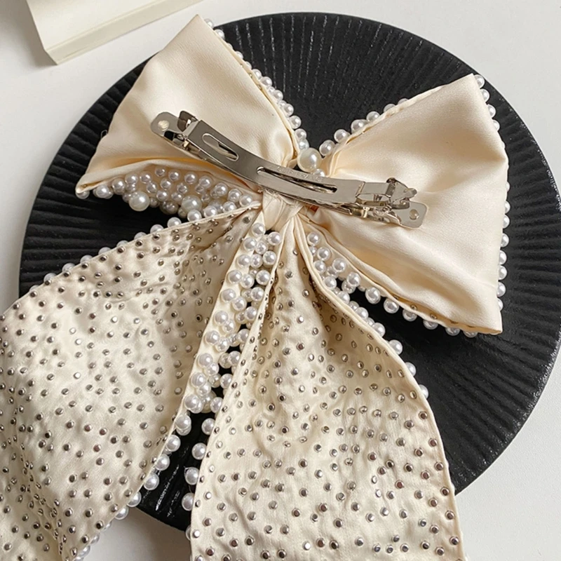 

Q5WE Элегантная заколка для волос с искусственным жемчугом и бантом, дизайн-заколка для свадебных вечеринок