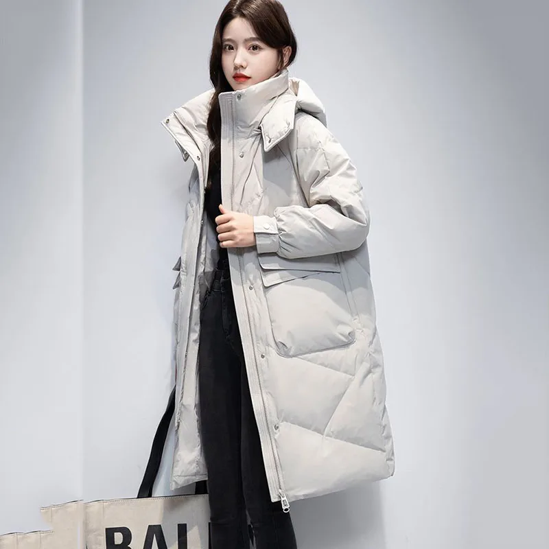 ใหม่สตรีลงเสื้อแจ็คเก็ตยาวที่ถอดออกได้Hooded Parker Overcoatฤดูใบไม้ร่วงฤดูหนาวเสื้อแจ็คเก็ตหญิงสบายๆหิมะสีขาวเป็ดลงCoat