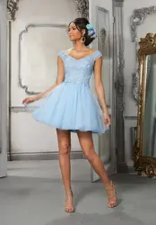 2024 Nouvelle Mini robe de soirée brodée bleu M-577