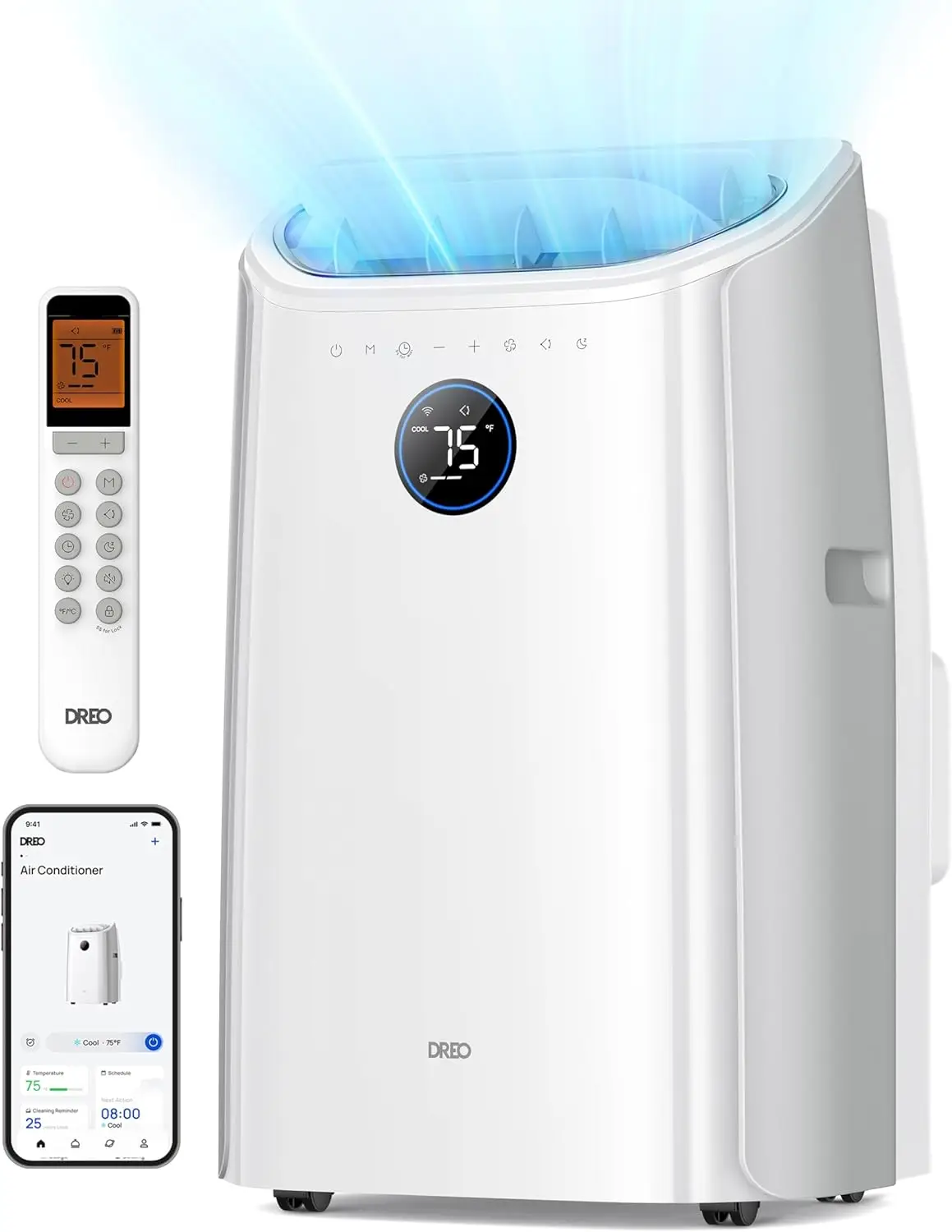 Unidade CA de 12.000 BTU para quarto com resfriamento sem drenagem, 46dB silencioso, APP/voz/controle remoto, temporizador 24h com