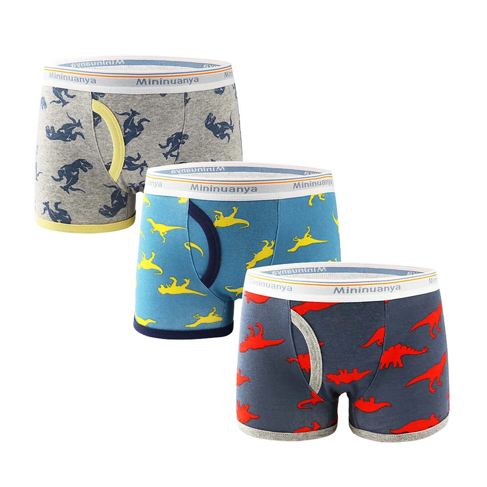 3pcs Children\' s Cotton Panties Boys Boxer Briefs Cartoon Dinosaur Print Kids Underwear Antibacterial Soft Breathable Boy Undies