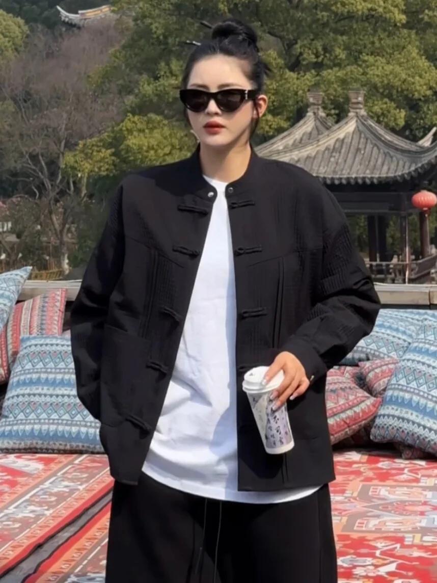 قميص جديد على الطراز الصيني بياقة واقفة للرجال والنساء موضة الربيع ريترو يناسب جميع الملابس الخارجية للأعمال الرجل البوليستر ...