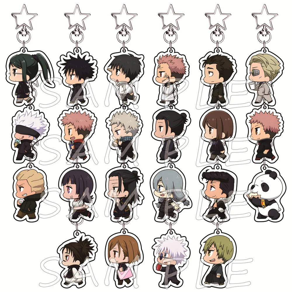 Jujutsu Kaisen 6cm Acrylic Keychains Walking Chibi Anime Bag Charms Car Key Pendant Otaku Cosplay Collectible Gift