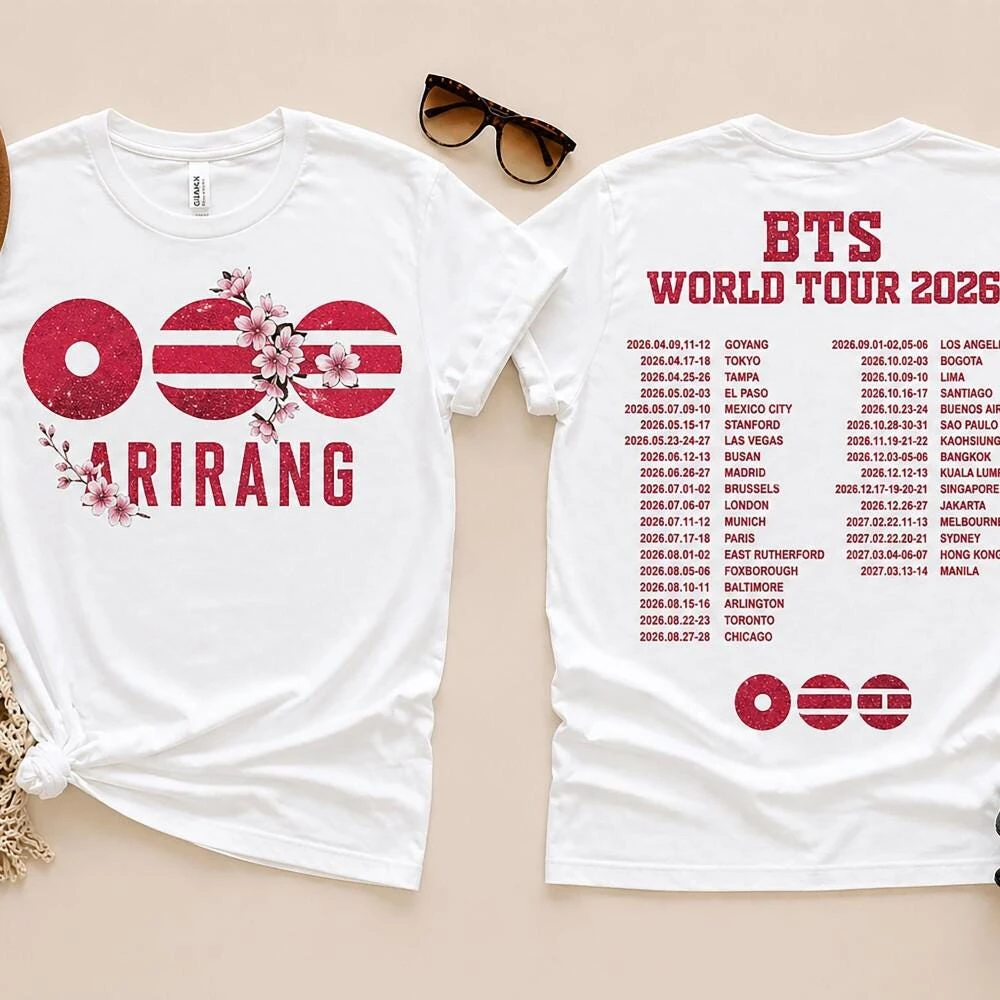Camiseta BTS World Tour Arirang, Merch K-pop, Camiseta da Tour Mundial 2026, Moda de Verão 2026 para Homens e Mulheres, Camiseta Oversized de Algodão Y2K