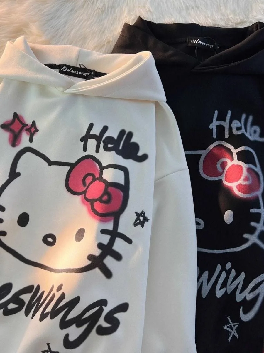 

Kt Толстовка с мультяшным принтом, женская свободная милая верхняя одежда больших размеров, длинная све, повседневная длина, осень-зима, новинка...