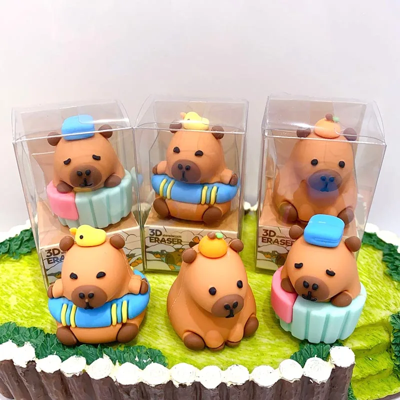 24pcs/lot Creative Capybara Eraser Cute Writing Drawing Pencil Erasers Stationery Gifts School Supplies